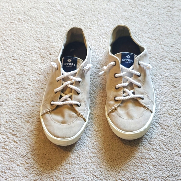 Sperry Shoes - Sperry Tan Canvas Sneakers with White Accents